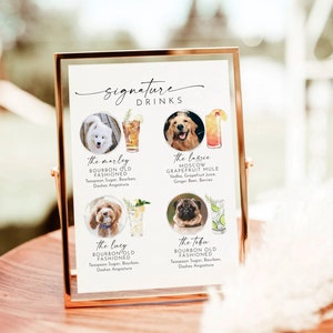 Dog Signature Drink Sign, Pet Signature Cocktail Sign, Minimalist Wedding Bar Sign, Dog Signature Cocktail Sign, Editable Template, Bar Menu