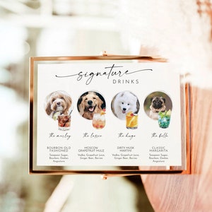 Dog Signature Drink Sign, Pet Signature Cocktail Sign, Minimalist Wedding Bar Sign, Dog Signature Cocktail Sign, Editable Template, Bar Menu