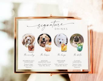 Dog Signature Drinks Sign, Wedding Bar Menu, Editable Template