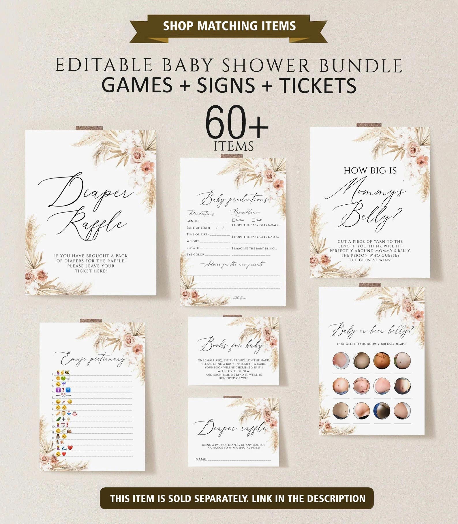 Editable Pampas Grass Baby Shower Favor Tags Bohemian Baby Shower Favor ...