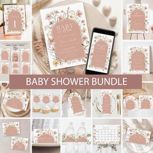 Wildflower Baby shower Invitation Bundle, Editable Spring floral Baby Shower games, baby in bloom shower invite, Welcome Sign Download