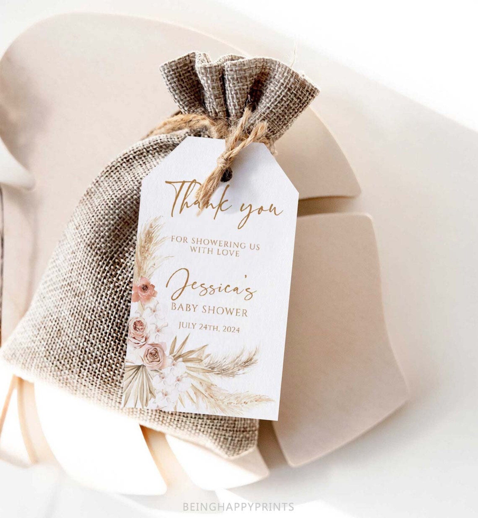 Editable Pampas Grass Baby Shower Favor Tags Bohemian Baby Shower Favor ...