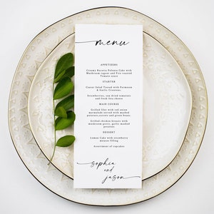 Bruiloft menusjabloon, minimalistische bruiloft menu, moderne bruiloft menu, afdrukbare bruiloft menu, eenvoudige menu sjabloon direct downloaden