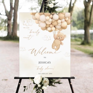 Bearbeitbares Teddybär-Babyparty-Willkommensschild, Bären-Thema Babyparty-Willkommensschild, druckbares geschlechtsneutrales Baby Shower Party Schild-Download