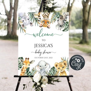 SAFARI Baby Shower Welcome Sign, Welcome sign, baby shower sign, Jungle Baby Shower, Greenery baby shower, Printable Welcome sign, yv993