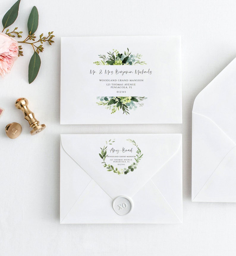 hyb40 Wedding Envelope Sticker Greenery Address Label Instant Download Wedding Address Printable Editable Return Address Template