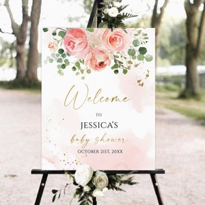 Blush Pink Floral Baby Shower Welcome Sign, Printable Large Baby Shower Welcome Sign Template, Baby Shower Sign, Girl Baby Shower sign