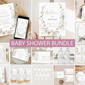 Editable Wildflower Baby Shower Invitation Bundle, A Little Wildflower is on the Way Baby Shower Invite,Girl Baby Shower Games Decor Signs 1