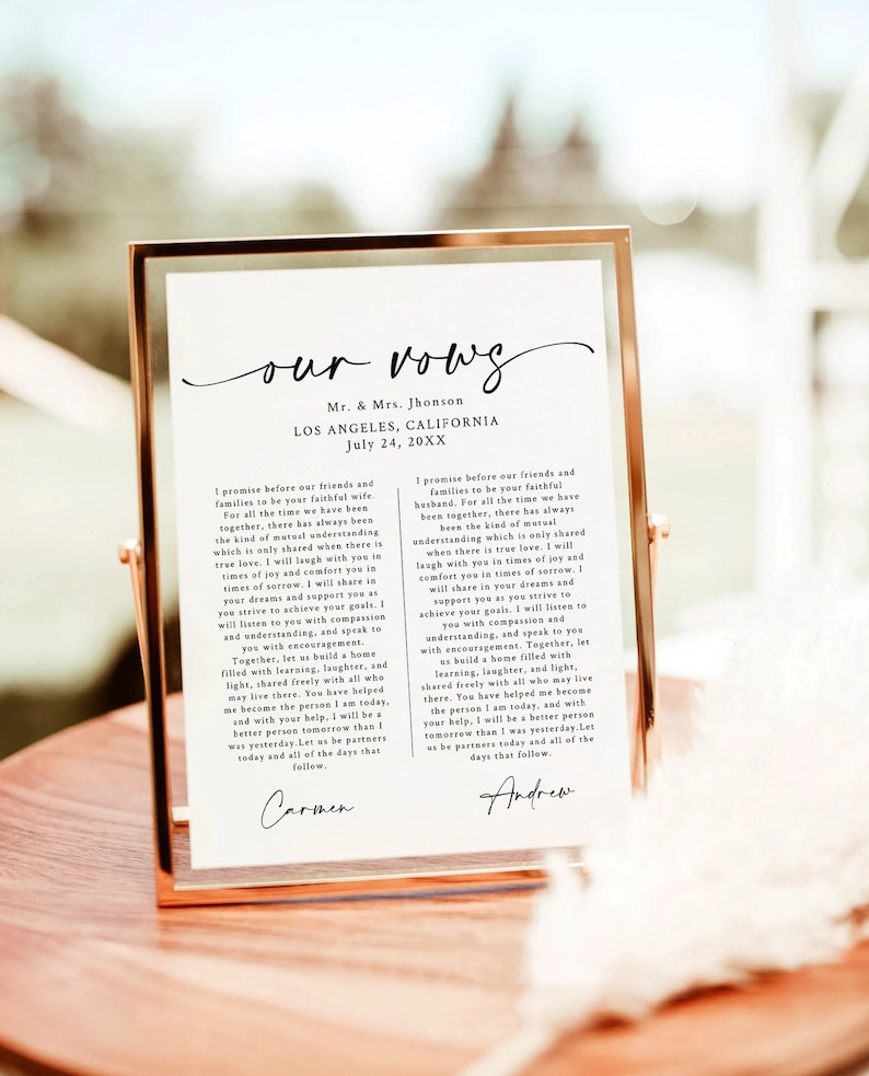 Wedding Vows, First Anniversary Gift Template, Wedding Vows Wall Art Printable, Instant Download, Editable wedding vows template download image 5