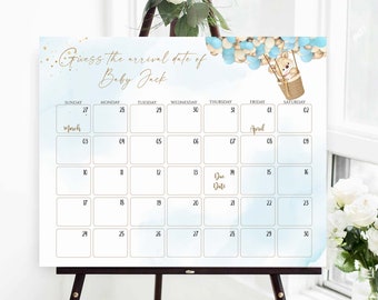 Teddybeer baby vervaldatum kalender, raad verjaardagsspel (bewerkbare sjabloon)