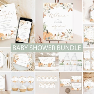 Little Pumpkin Fall Baby Shower Bundle, Fall Baby Shower Invitation Bundle, Editable Floral Pumpkin Set, Fall pumpkin shower games printable