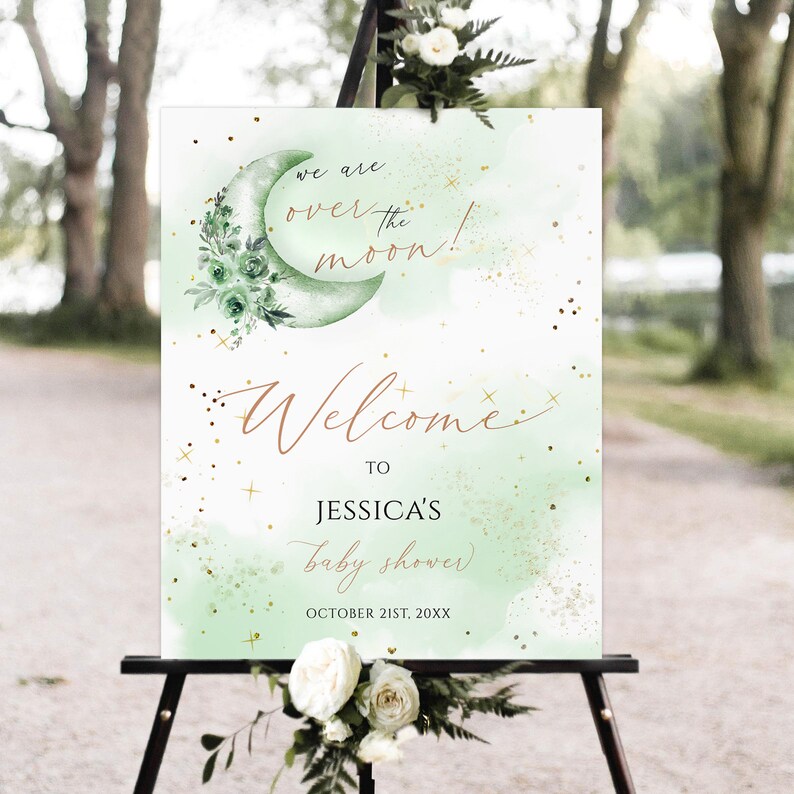 Sage Green Moon Baby Shower Welcome Sign (printable) - Etsy