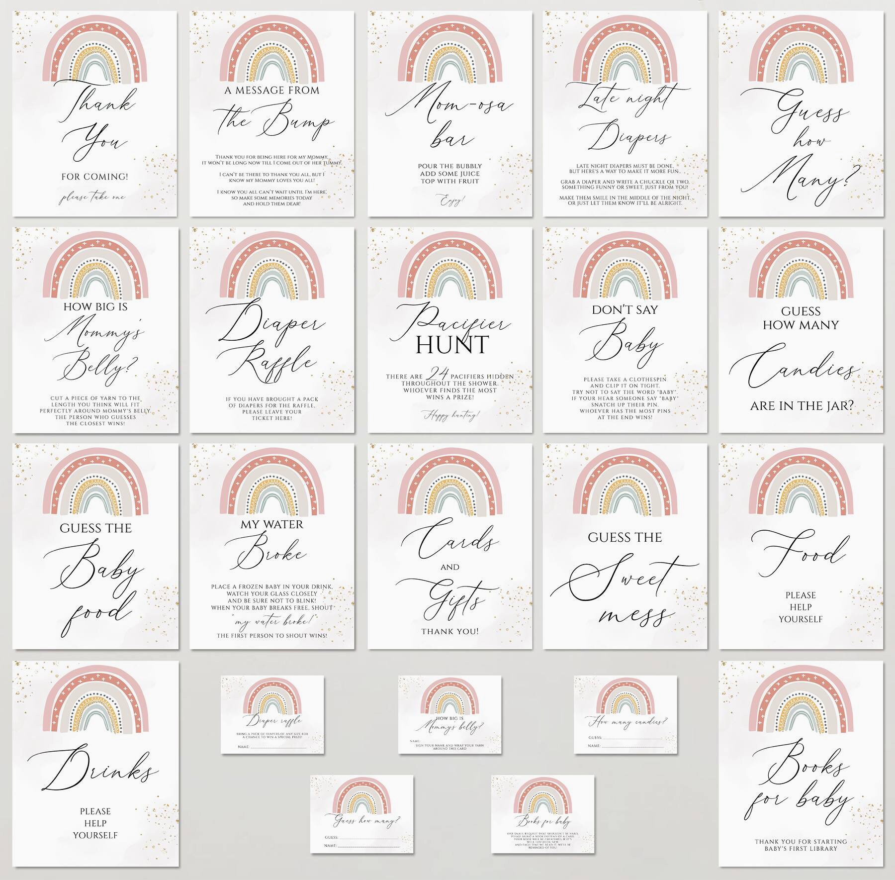 Boho Rainbow Baby Shower Games Bundle, Editable Printable Signs ...