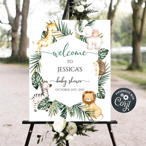 Safari Baby Shower Welcome Sign, Welcome sign, baby shower sign, Jungle Baby Shower, Greenery baby shower, Printable sign, uj07