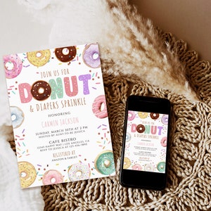 Editable Donuts and Diapers Baby Sprinkle Donut Baby Sprinkle Donut ...