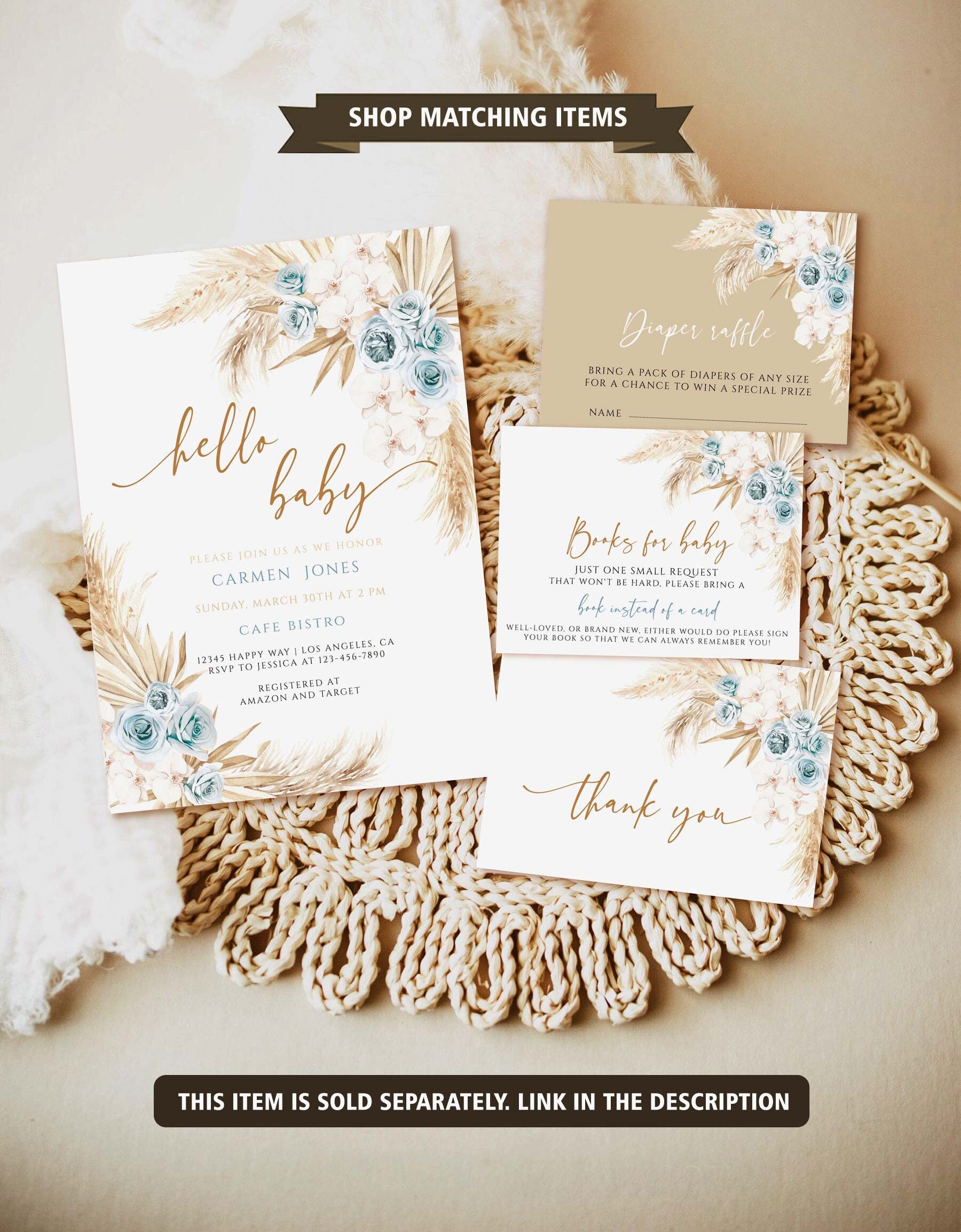 Editable Pampas Grass Baby Shower Sign Blue Floral Etsy
