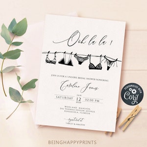 Blush Lingerie Shower Invitation, Bachelorette Party Invite (Editable Template) image 2