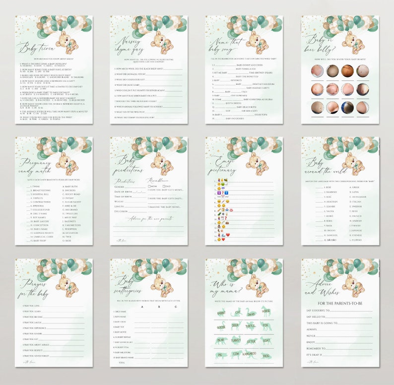 Teddy Bear Baby Shower Games Printable Editable Baby Shower - Etsy