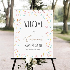 Bearbeitbare Baby Sprinkle Willkommensschild Sprinkle Dusche Geschlechtsneutral Konfetti Streusel Coed Dusche Willkommen druckbare Vorlage herunterladen