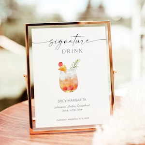 Signature Drinks Sign Template, Signature Cocktail Sign, Minimalist Wedding Bar Menu Sign, His and Hers Bar Sign, Editable Template download