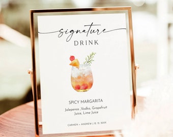 Editable Signature Cocktail Sign Template, Wedding Bar Menu (Digital Download)