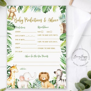 Safari Baby Predictions And Advice Card, Safari Advice Card, Prediction Game, Safari Baby Shower Games Printable, Jungle Baby Shower, uj261