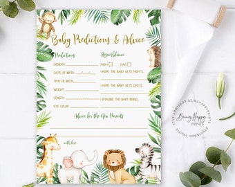 Safari Baby Predictions And Advice Card, Safari Advice Card, Prediction Game, Safari Baby Shower Games Printable, Jungle Baby Shower, uj261