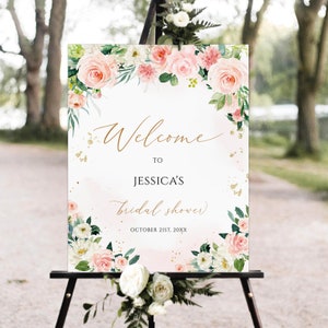 Bridal Shower Welcome Sign Template, Blush pink floral bridal shower welcome sign, Printable Pink Floral Bridal Shower Sign, Bridal sign