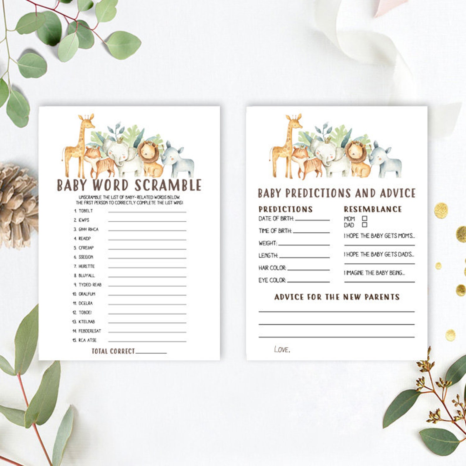 Safari Baby Shower Games Package Safari Baby Shower Games Etsy