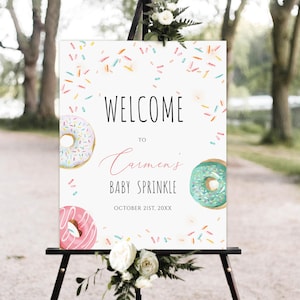 Editable Donut Welcome Sign Girl Donut Party Table Sign Donut Baby Shower Welcome Sign Donut Themed Party Instant Download Sign download