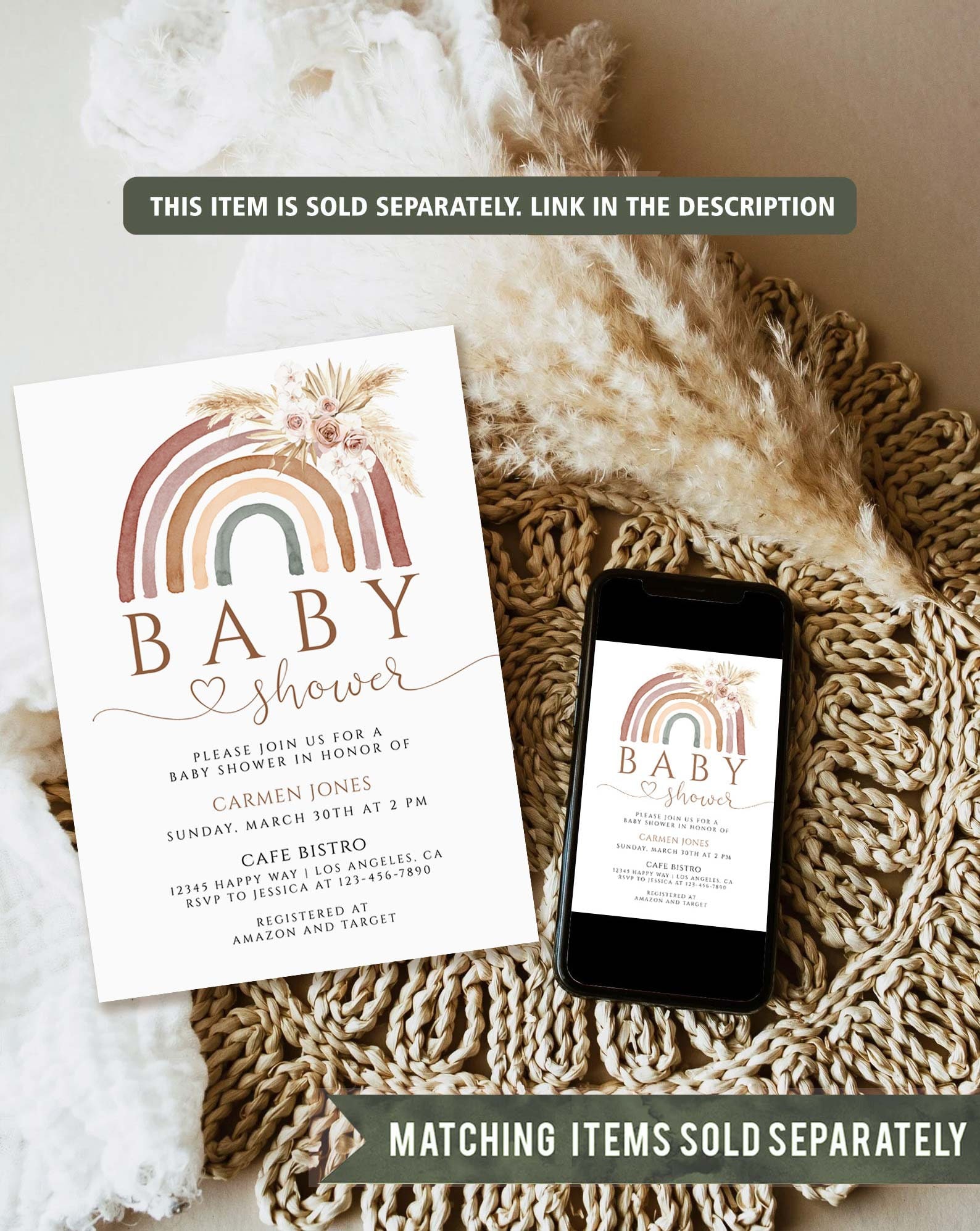 Boho Rainbow Baby Shower Games Bundle, Pink Pampas Grass Boho Game ...