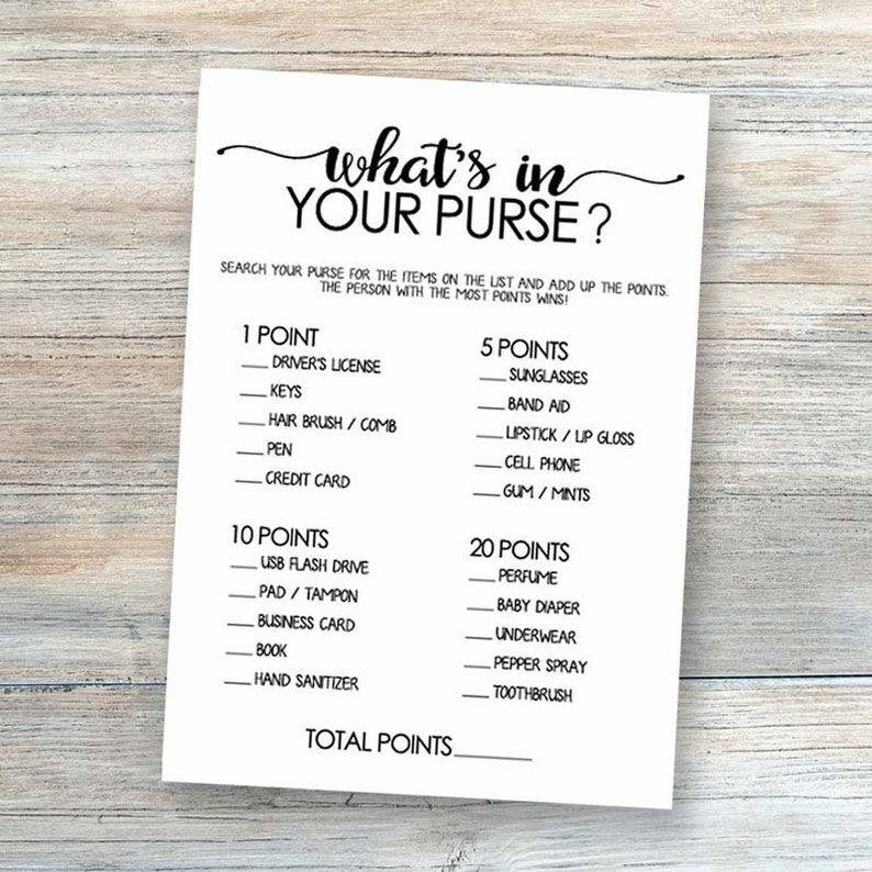 whats in your purse baby shower game whats in your etsy
