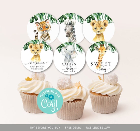 Safari Baby Shower Cupcake Toppersjungle Cupcake Etsy