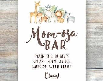 Safari Mimosa Bar Sign, Printable Mimosa Bar Sign, Baby Shower Mimosa Bar, Bridal Shower Mimosa Bar, Momosa Bar Sign, Bubbly Bar byh