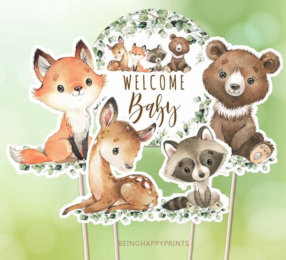 Druckbare Waldtiere Centerpieces Woodland Baby Shower Its a Boy Woodland Cutouts Windel Kuchen Dekor Cake Toppers Instant Download