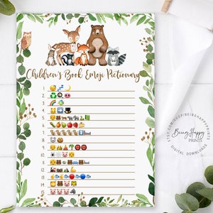 Livre pour enfants Emoji Pictionary Woodland Baby Shower Emoji Game Animal Baby Shower Games Livre pour enfants imprimable Emoji Game Instant