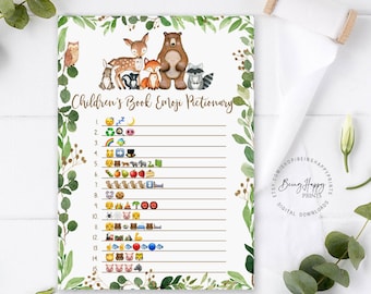 Gioco per baby shower a tema bosco: Pictionary con le emoji (download digitale)