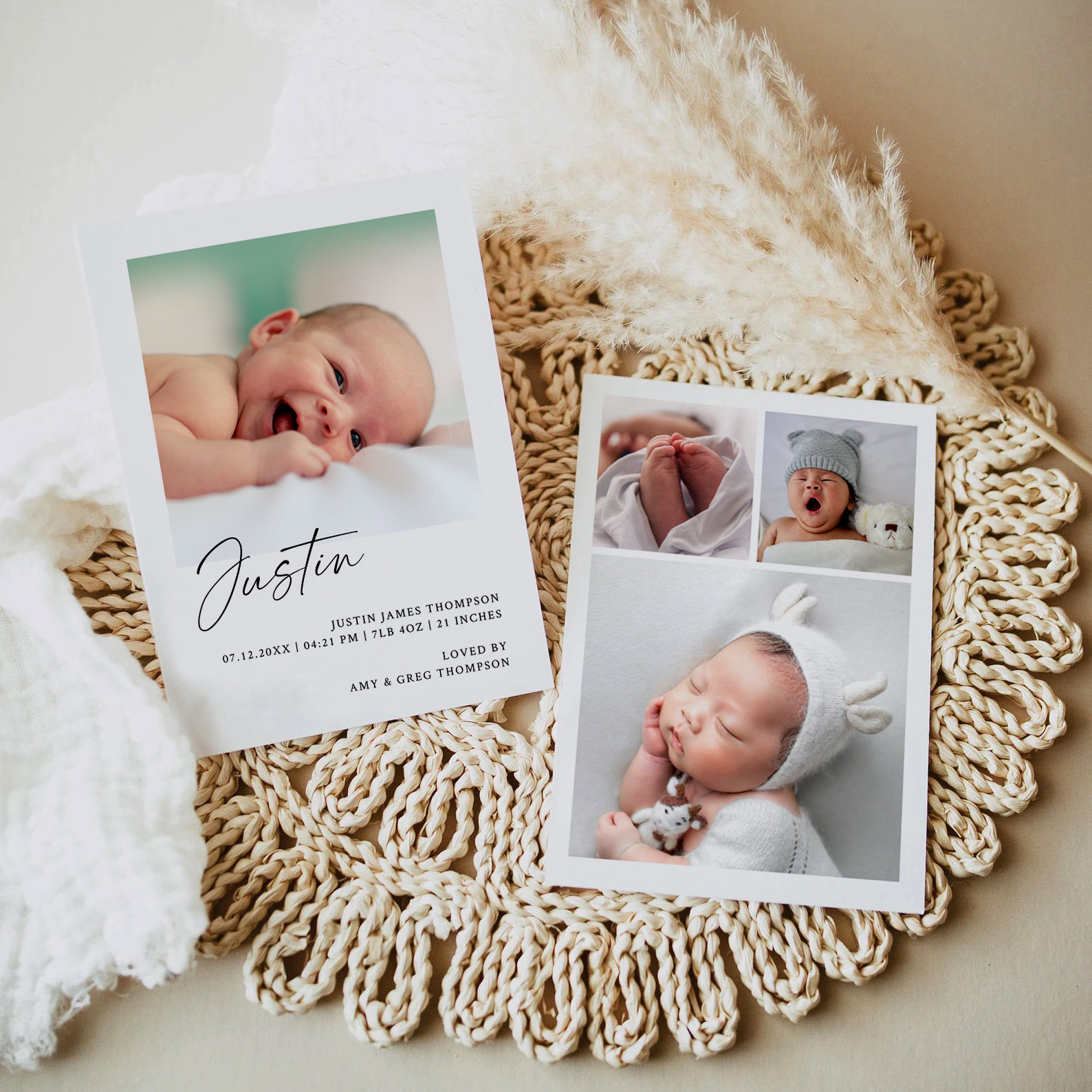 Hot simple birth announcement Online Sale Simple Modern Photo Birth  Announcement Template Baby Birth Announcement Card, image size:1588x1588
