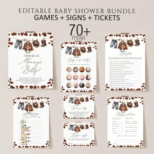 Editable A Little Cowboy Baby Shower Games Bundle, Wild West Baby Shower games printable, Brown Cowboy Baby Shower Games, Rodeo Baby Shower