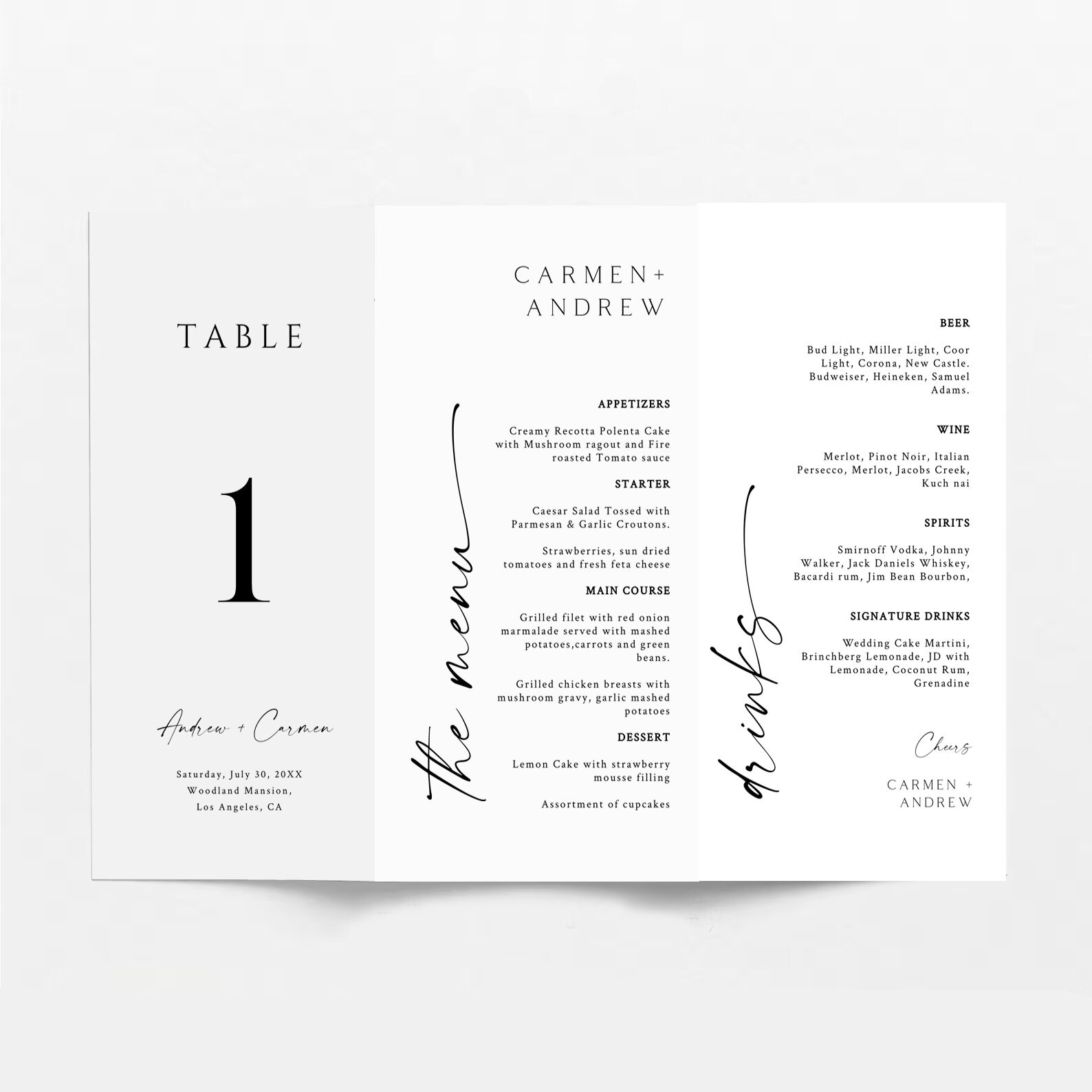 Elegant Trifold Table Number Template, Modern Wedding Menu Template ...