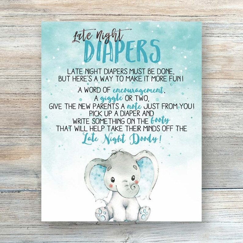 Late Night Diapers Game Elephant Baby Shower Games Diaper Etsy