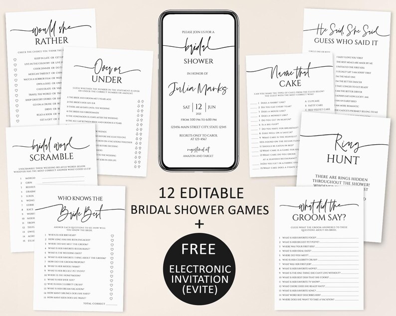 Minimalist Bridal Shower Game Bundle Bridal Shower Games 13 Etsy