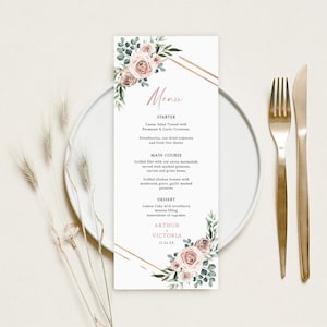Hochzeit Menü Vorlage, Altrosa Floral Hochzeit Menü Vorlage, Hochzeit Tisch Menü Karte, Modernes Hochzeitsmenü,druckbares Hochzeitsmenü Download