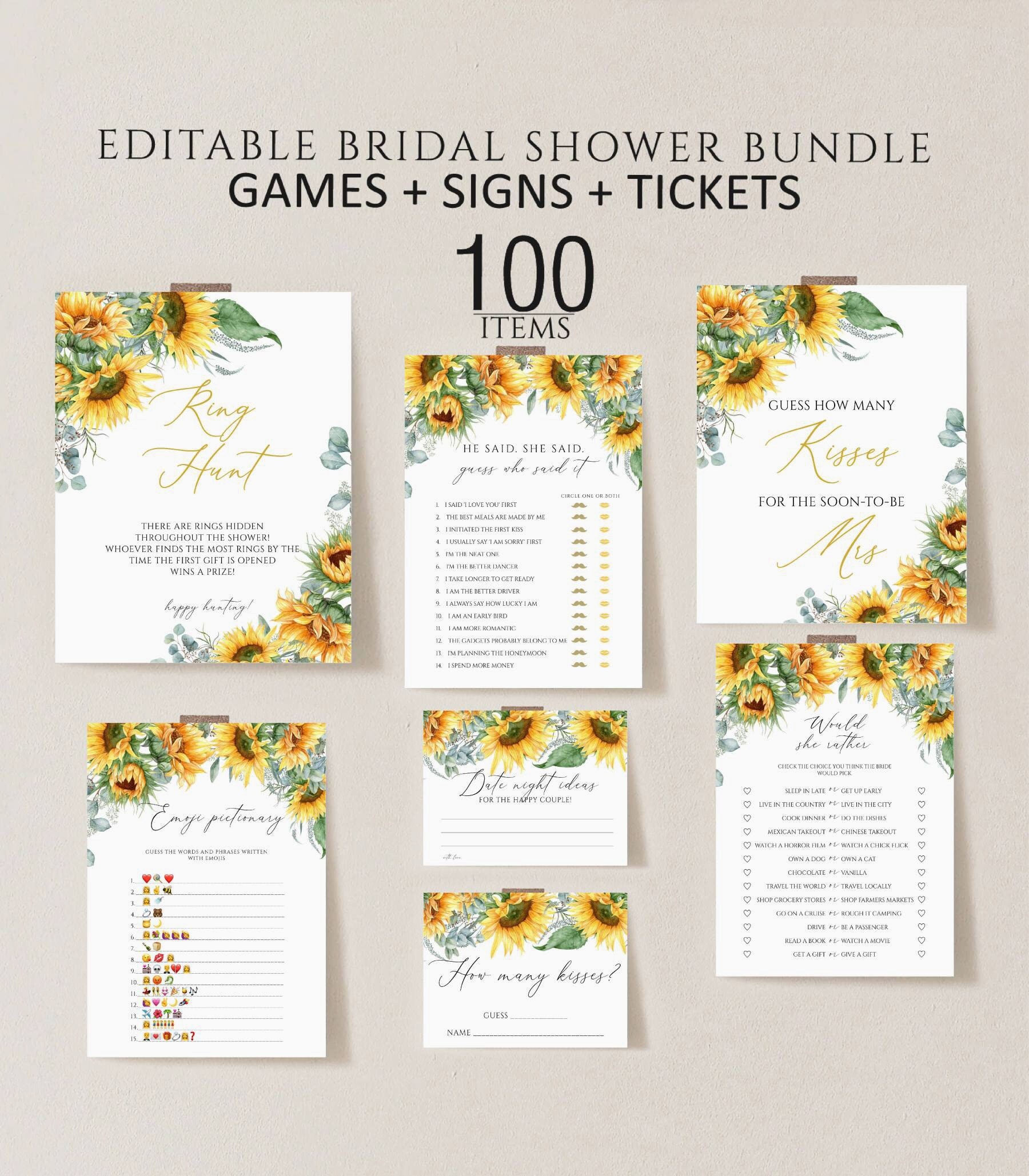 Sunflower Bridal Shower Games Printable Bridal Shower Games - Etsy