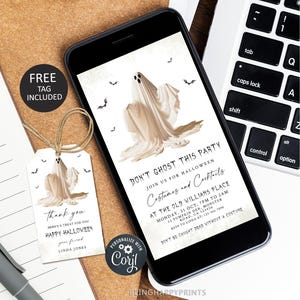 Don&#39;t Ghost this Party Halloween Invitation Template, Costumes and Cocktails Invite for Phone, Electronic Ghost Halloween Evite tag hl45