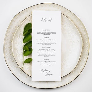 Wedding Menu Template, Minimalist Wedding Menu, Modern Wedding Menu, Printable Wedding Menu, Simple Menu Template Instant Download