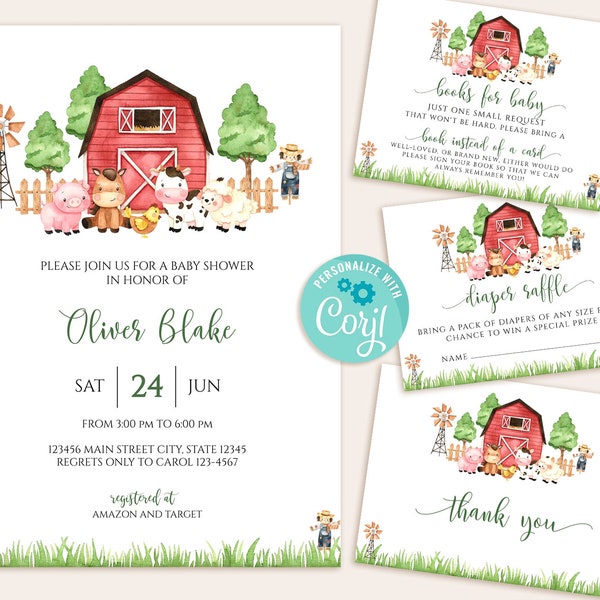 Farm Baby Shower Invitations Etsy