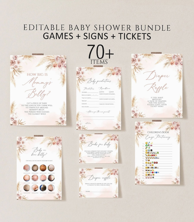 Pink Pampas Grass Boho Baby Shower Game Bundle (digital Download) - Etsy