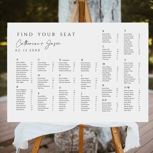 Minimalistische bruiloft zitplaatsen grafiek sjabloon, alfabetische zitplaatsen grafiek, moderne zitplaatsen grafiek Board, eenvoudige schone bruiloft zitplaatsen teken downloaden