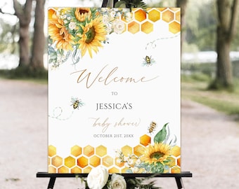 Editable Sunflower Bee Baby Shower Welcome Sign (Digital Download)